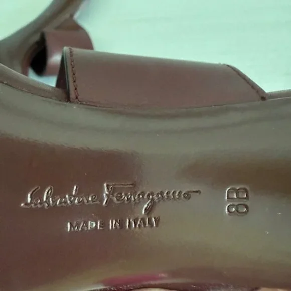 Salvatore Ferragamo Burgundy Sandals with Gold Heel - Picture 6 of 7